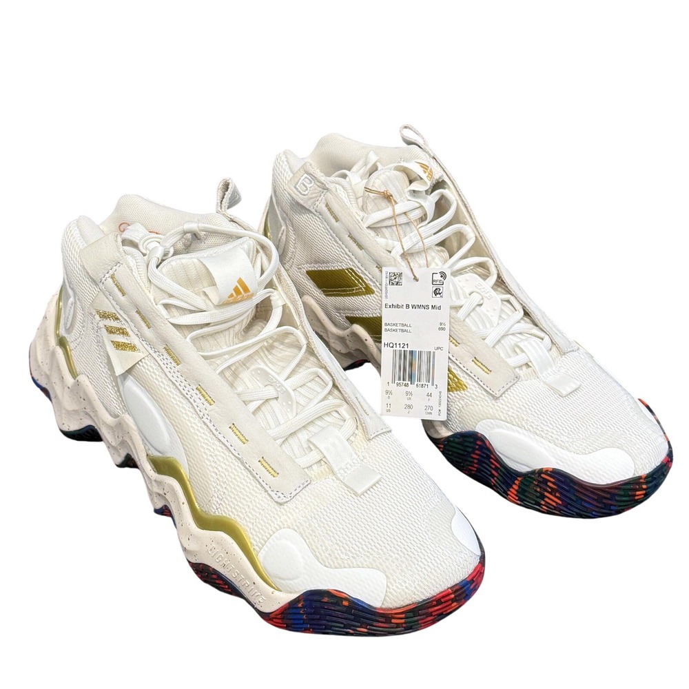 Adidas Exhibit‎ B Mid Womens Basketball Shoes White Gold HQ1121 Size 11 Gym  NWT - Picture 2 of 12